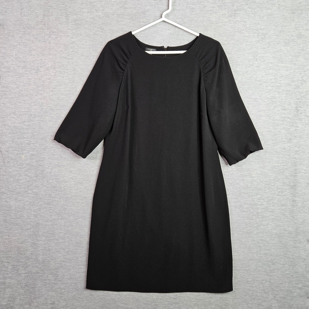 Talbots Petites Black Shift Dress 12P Ruffle Cuff 3/4 Sleeve Lined Triacetate